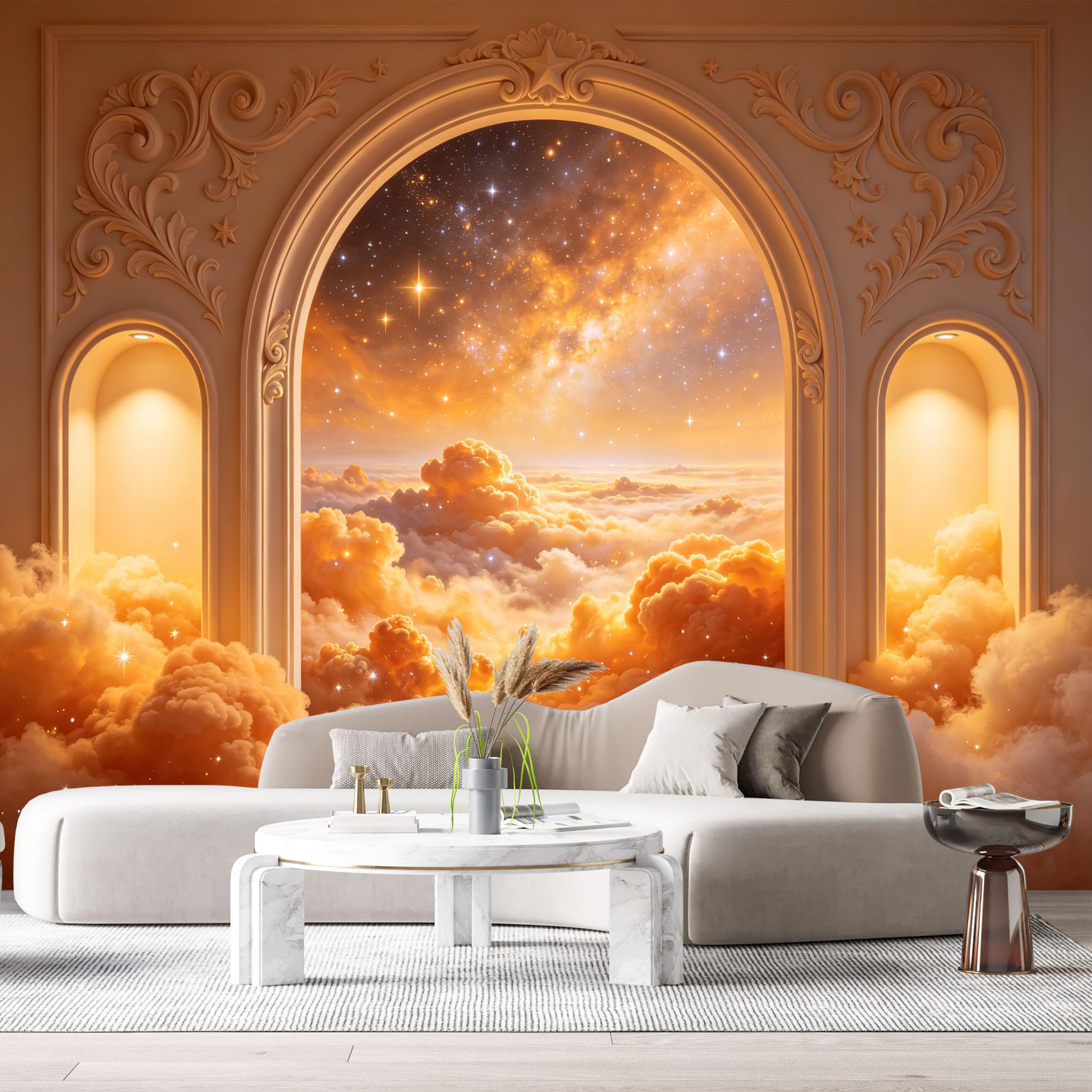 Custom Size Wall Murals Archway Galaxy Clouds 3D Trompe L'Oeil SelfAdhesiveWall Fabric Removable Wallpaper Wall Decor for Living Room Bedroom Bathroom