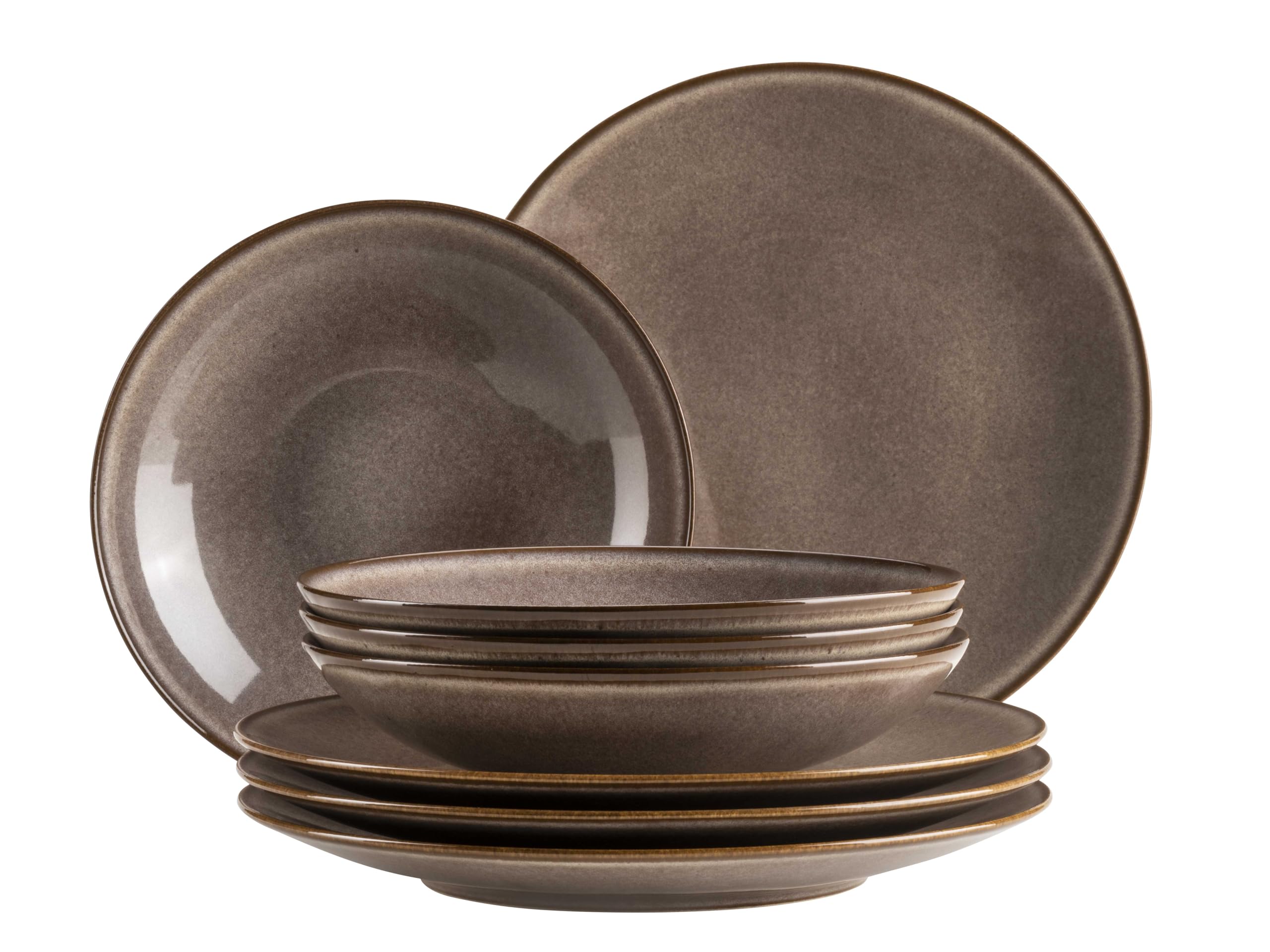 Mäser Smokys Series Tableware Set for 4 People, 8-Piece Dinner Service in Scandi Look, Stoneware, Brown