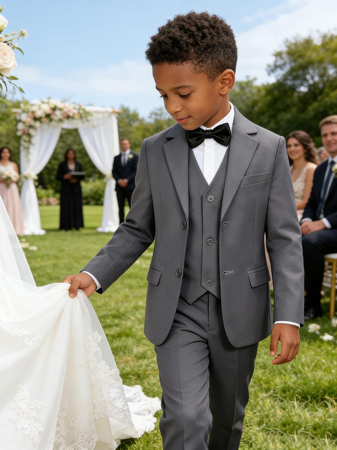 Boys Suit Kids 5 Piece Tuxedo Suit Set for Teen Boys Formal Dresswear