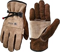WZQH Leather Work Gloves Men Women Large - Cowhide Palm, Cotton Lined for Welding, Gardening, Construction, Chainsaw, Durable Firm Grip Coffee Grey