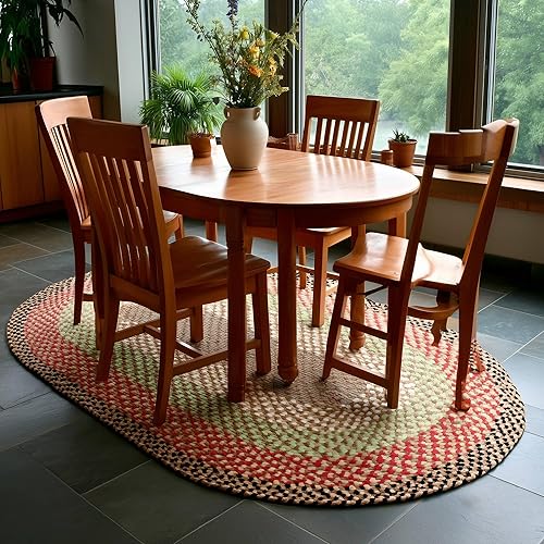 Miniatura 4 de Super Area Rugs Alfombra trenzada ovalada ovalada de 4 x 6 pies, color marrón, rojo y verde, para dormitorios y salas de estar estilo rural