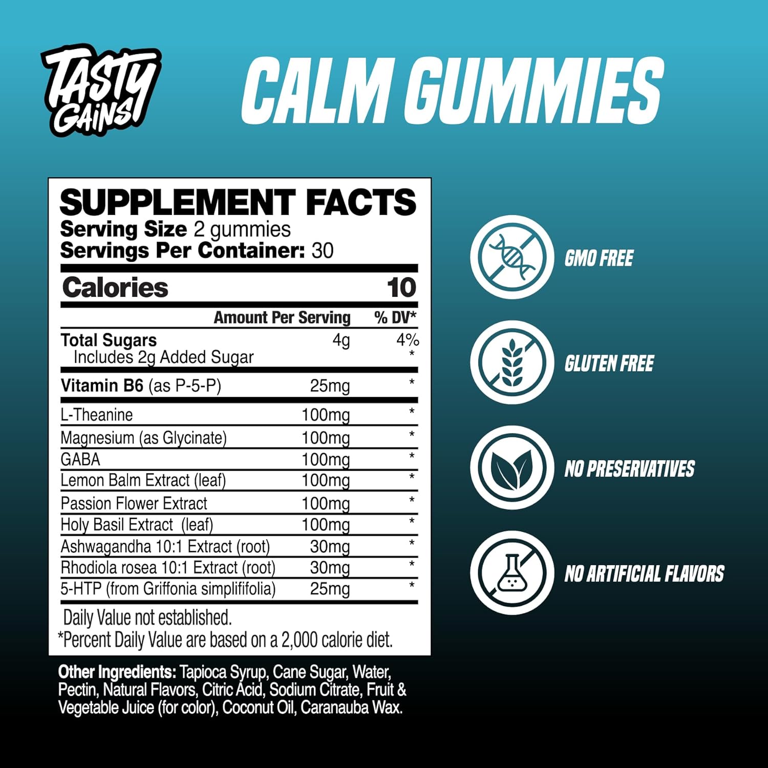 TASTY GAINS Magnesium Gummies – Sugar-Free Calm Gummies for Adults & Kids – Stress Relief, Sleep Support & Mood Booster – with L-Theanine, Magnesium Citrate & Lemon Balm – 60 Chews