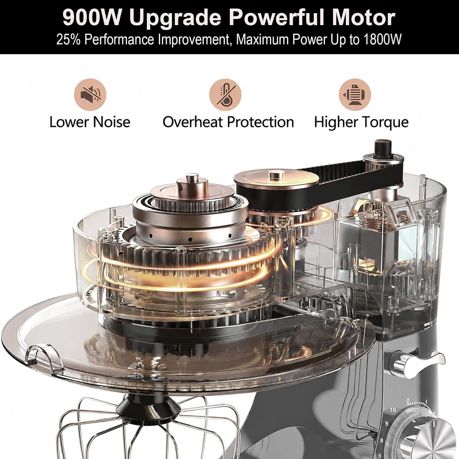 Kitchen in the box Stand Mixer 8.5 QT, 900 Watt Heavy Dough Mixer Silver