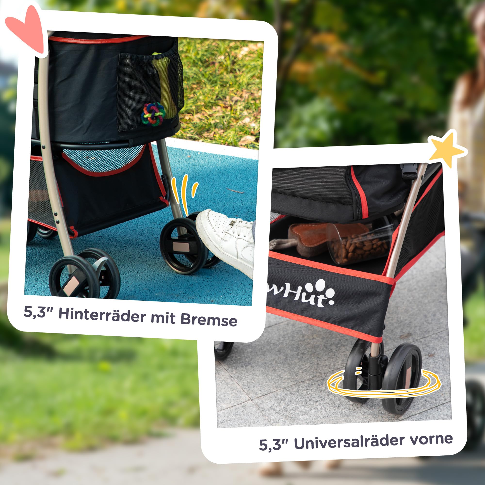 PawHut Wózek dla psów 2 w 1, torba do noszenia, składany wózek dla psów z poduszką, wózek dla małych psów, kotów, wózek dla kota z 4 kółkami, siatkowe okienko, tkanina Oxford, czerwony