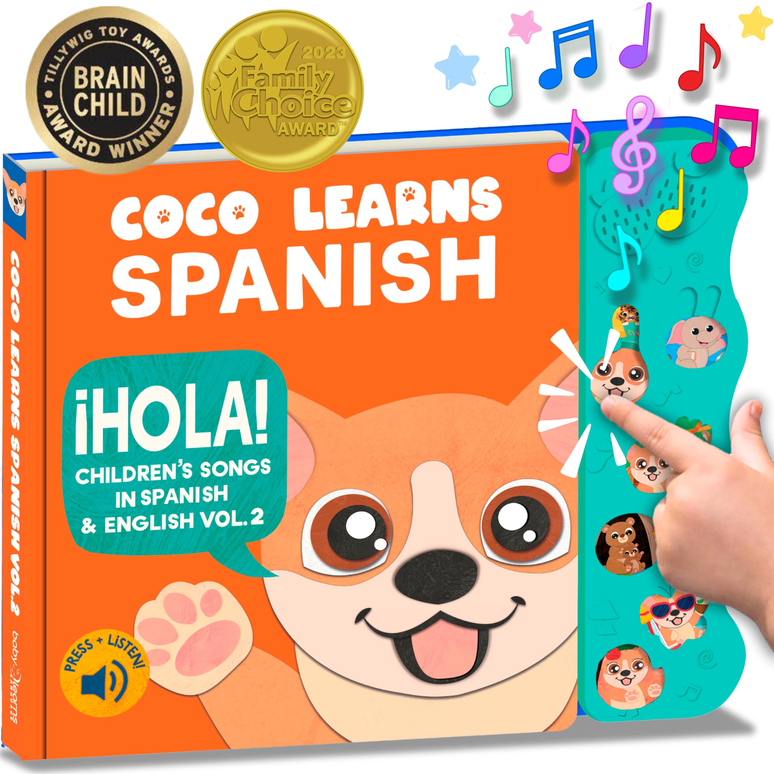 Coco Learns Spanish: Musical Spanish Books for Kids 1-3, Spanish English Toys for Babies & Toddlers 1-3, Baby & Toddler Spanish Books, Bilingual Learning Toys 1 Year Old, Libros Infantiles en Español