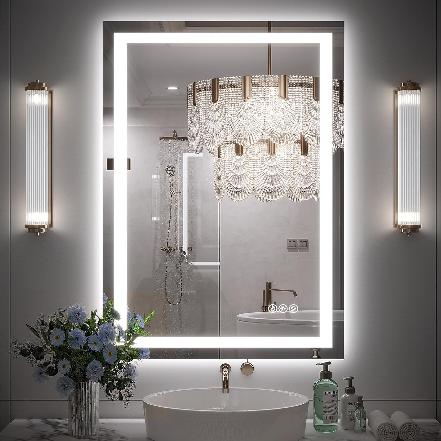 Brightify LED Bathroom Mirror with Lights, 24"x36" LED Bathroom Mirror-Front & Backlit, 3 Colors Dimmable, Anti-Fog Wall Mounted, Vanity Mirror with Lights, Shatter-Proof (Horizontal/Vertical)