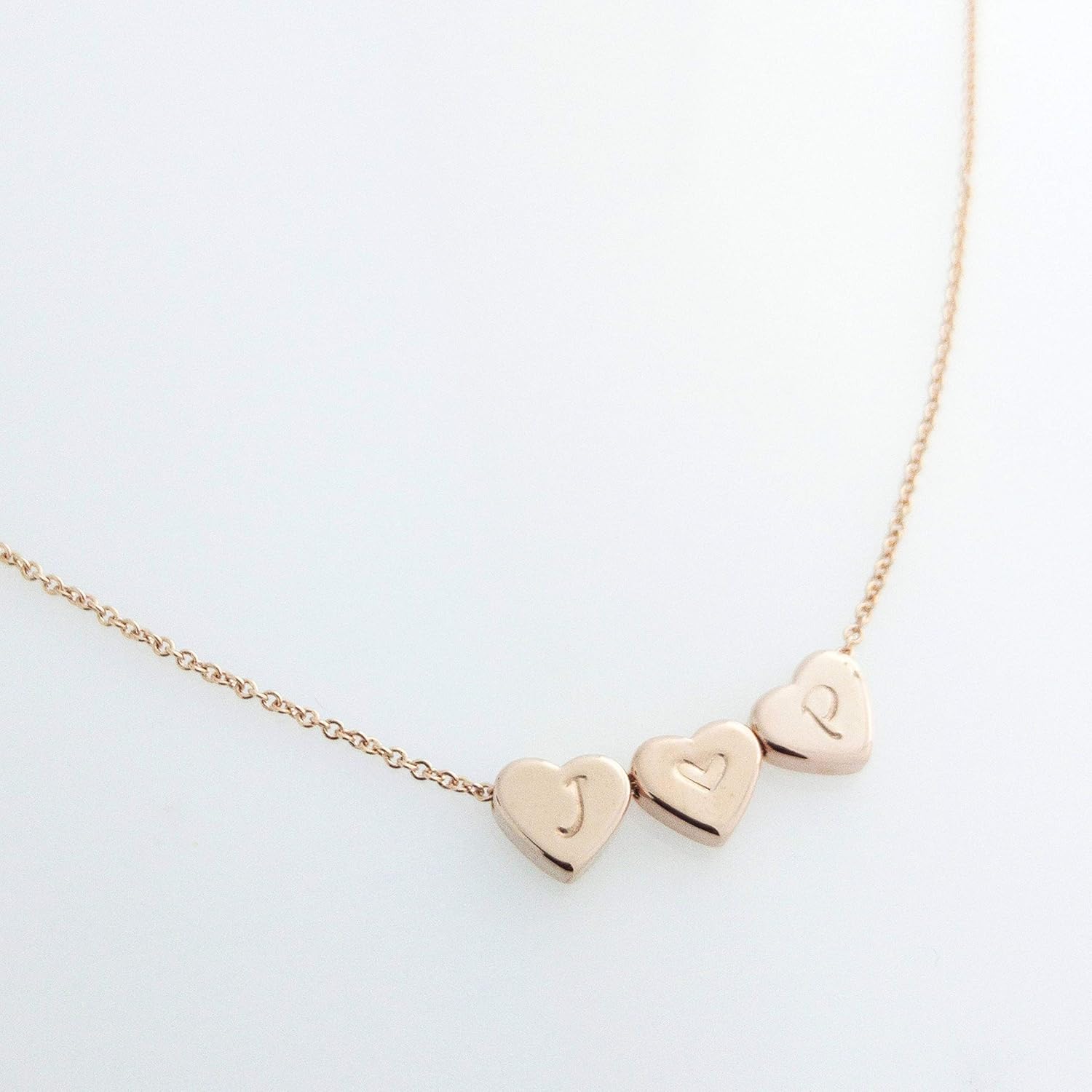 Petite Boutique Initial Heart Necklace Hand stamped 16K Plated Gold Rose Gold Silver Dainty Heart Charm