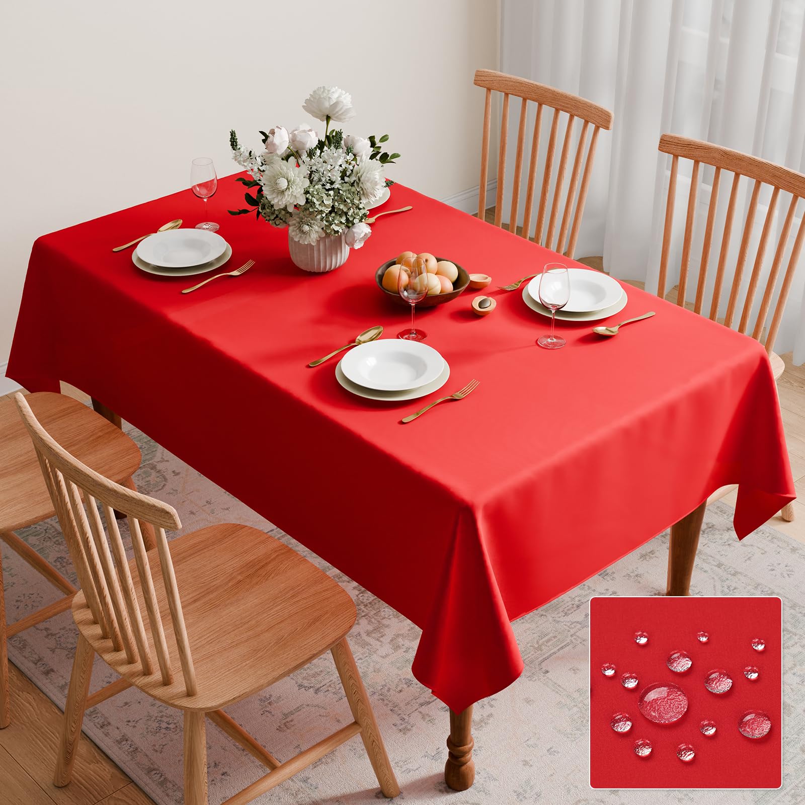 GFCC Red Table Cloth 150x300cm (59x118 Inch), Extra Large Rectangular Wipeable Polyester Tablecloth, Stain & Waterproof Dining Table Cover for Indoor Outdoor Home Garden Camping Party Banquet
