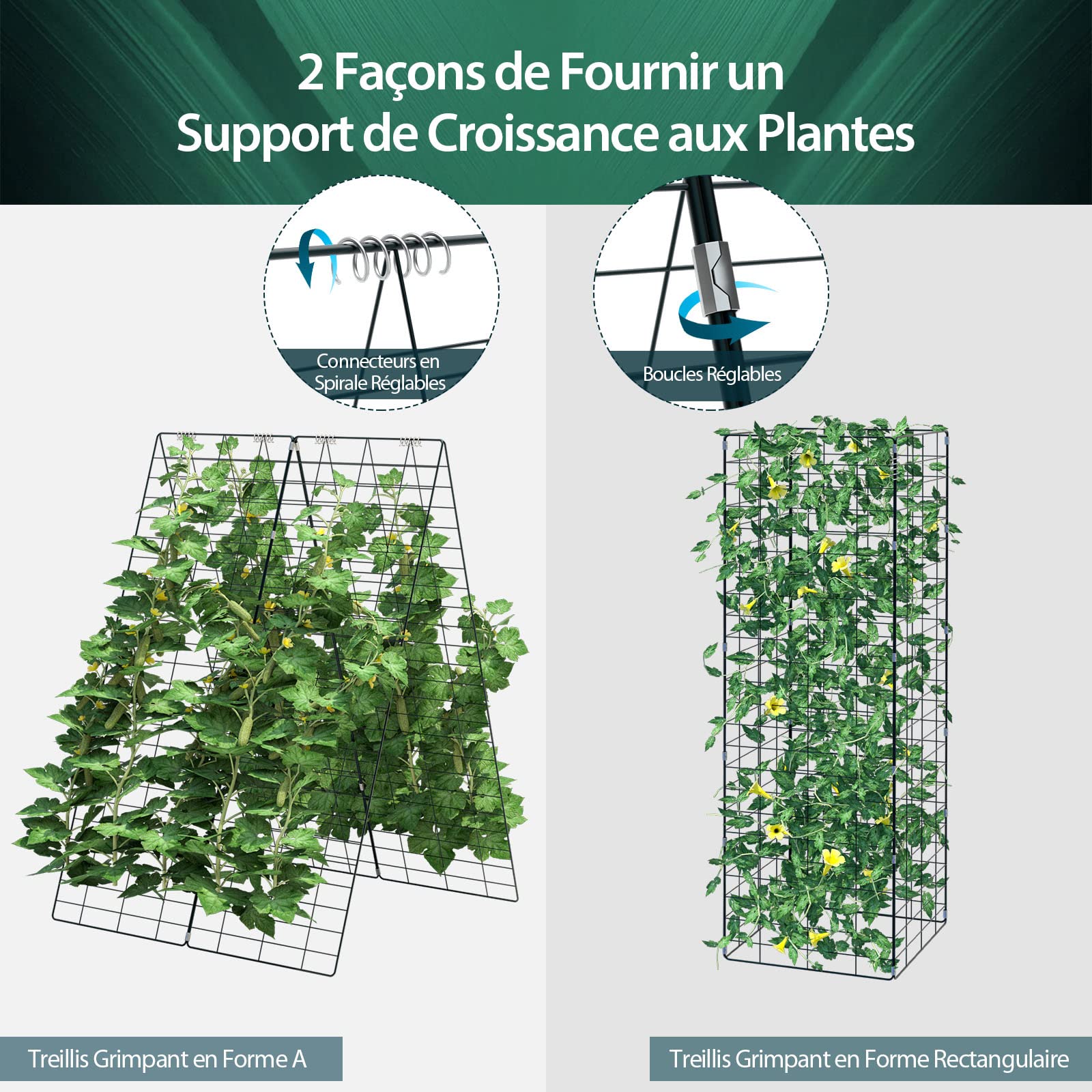 COSTWAY Support de Croissance Tutor pour Plantes Grimpantes, Légumes et Fruits - 2 Pièces pour Serre