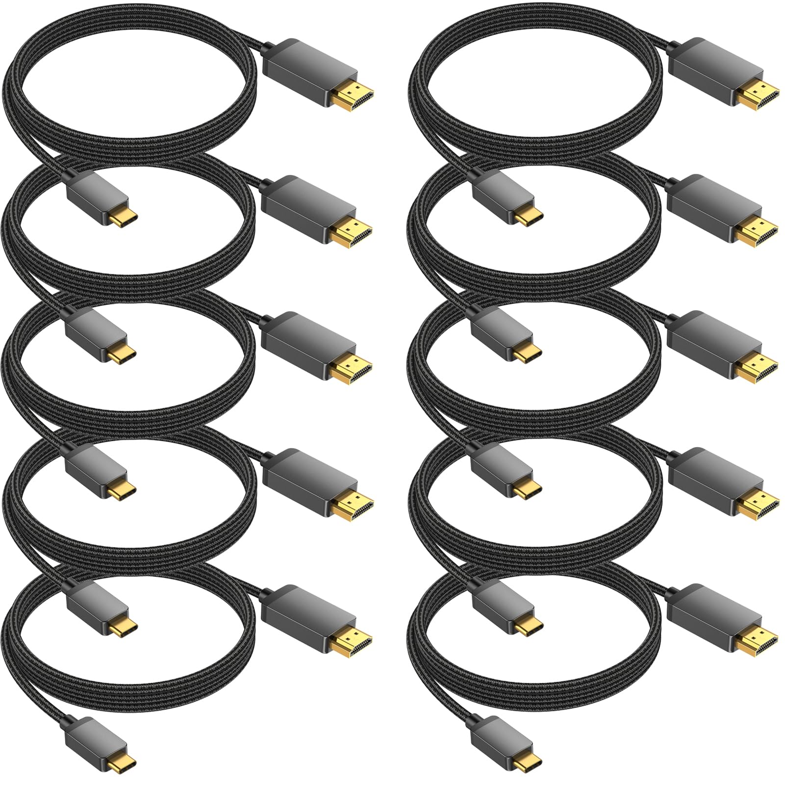 Cavo da USB C a HDMI, 1,8 m, confezione da 10 pezzi, 4K a 30 Hz da tipo C a HDMI sottile | Thunderbolt 3/4/5 compatibile per monitor, TV, proiettore, Galaxy S23/S24/S25/S26, iPhone 15/16/17, MacBook, iPad, Dell XPS