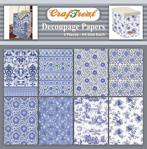 CrafTreat Papel Decoupage 8 calcomanías de tamaño A4 83 x 117 pulgadas diseñadas para chinoiserie suministros de manualidades para adultos papel
