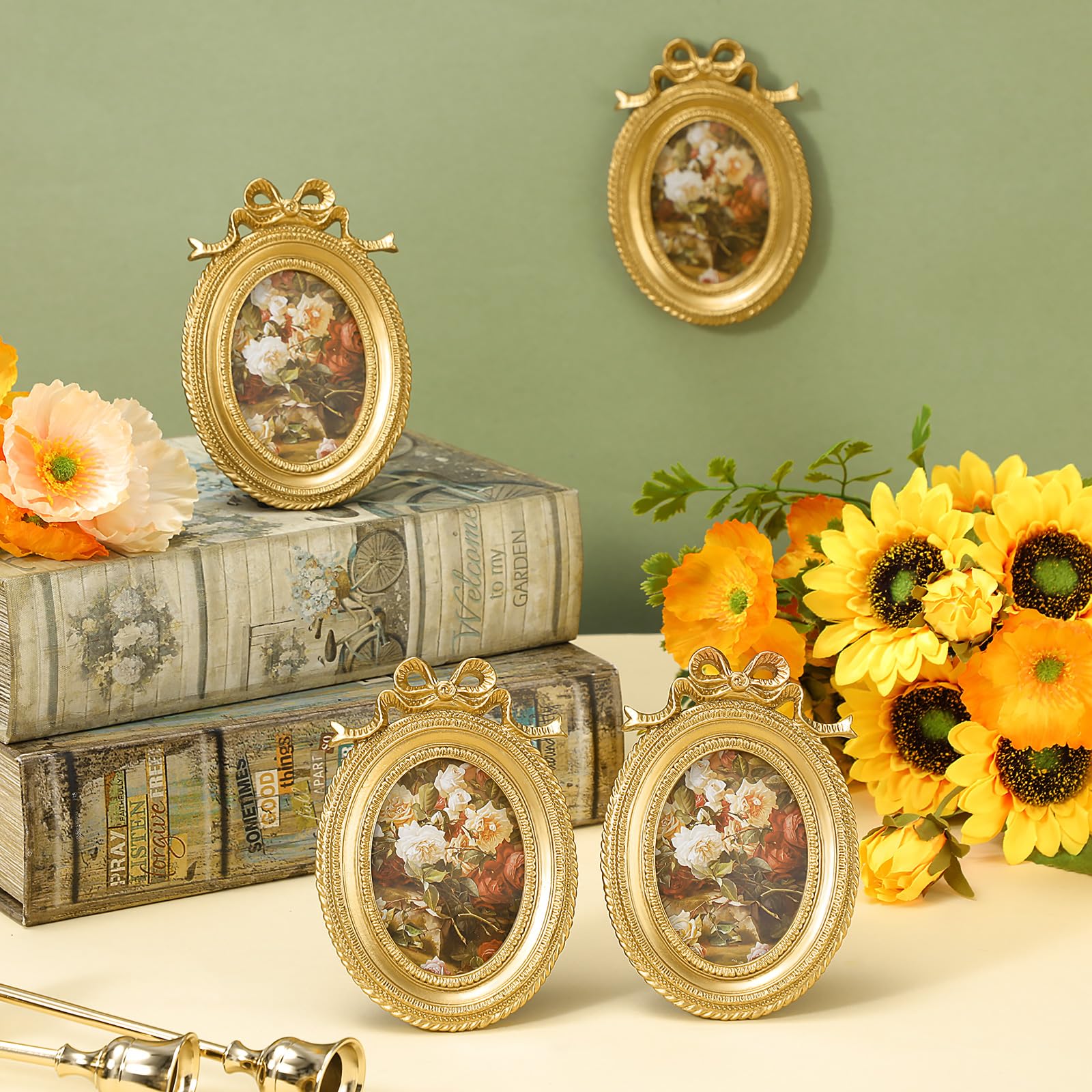 Vicenpal Kleine Bilderrahmen im Vintage-Stil, oval, goldfarben, Vintage-Stil, Barock, kunstvolles antikes Harz, oval, Tischdisplay für Zuhause, Hochzeit, 20 Stück