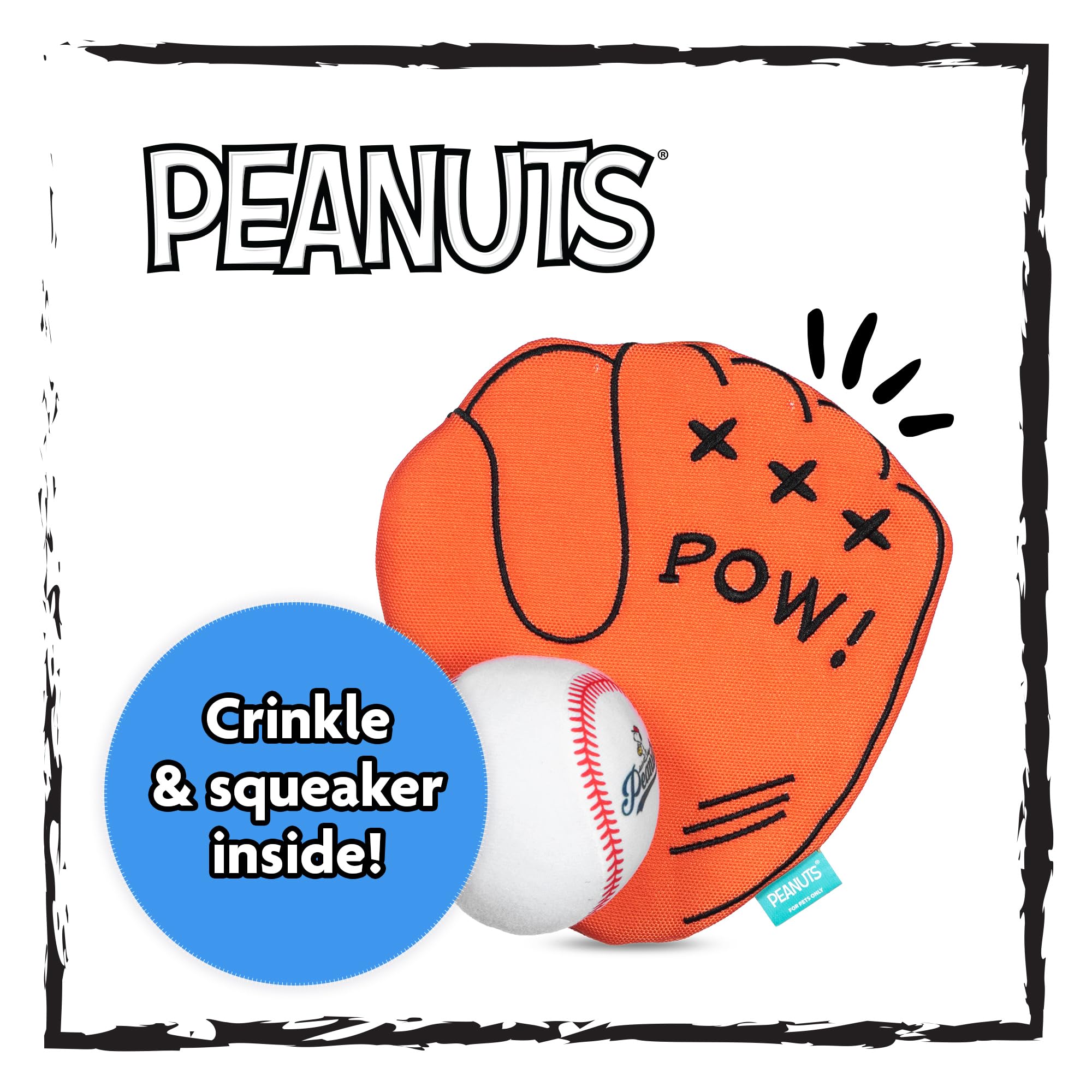 Peanuts for Pets 2-Piece Interactive Dog Toy Set - Durable Canvas Baseball Glove and Ball Toy for Large, Medium, Small Dogs - Fun Fetching and Chew Toys with Crinkle Sound, 7 Inch