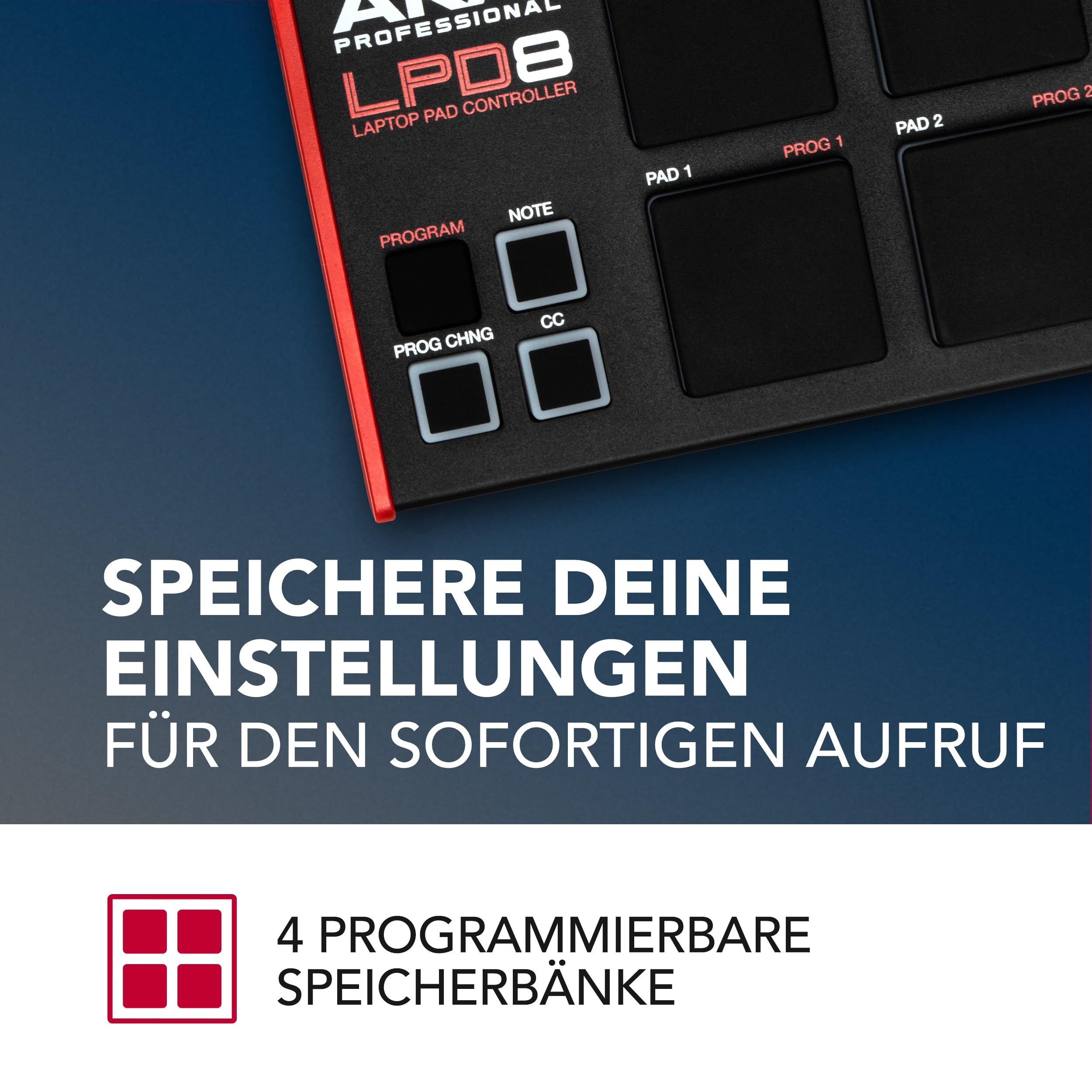 Akai Professional LPD8 - USB MIDI Pad Controller Drum Machine mit MPC Drum Pads für Mac und PC, Zuweisbaren Drehreglern und Musikproduktionssoftware