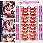 Color Magnetic Eyelashes Colored Eyelashes for Halloween Party Cosplay Makeup Kit,10 Pairs Magnetic Cat Eye Lashes with Eyeliner, Full Volume Red Look 18-23MM Fake Eyelash Cruelty-Free