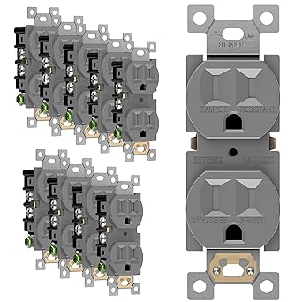 ENERLITES Tamper-Resistant Child Safe Duplex Receptacle Outlet, Residential Grade Electrical Wall Outlets, 3-Wire, Self-Grounding, 2-Pole, 15A 125V, UL Listed, 61580-TR-GY-10PCS, Gray (10 Pack)
