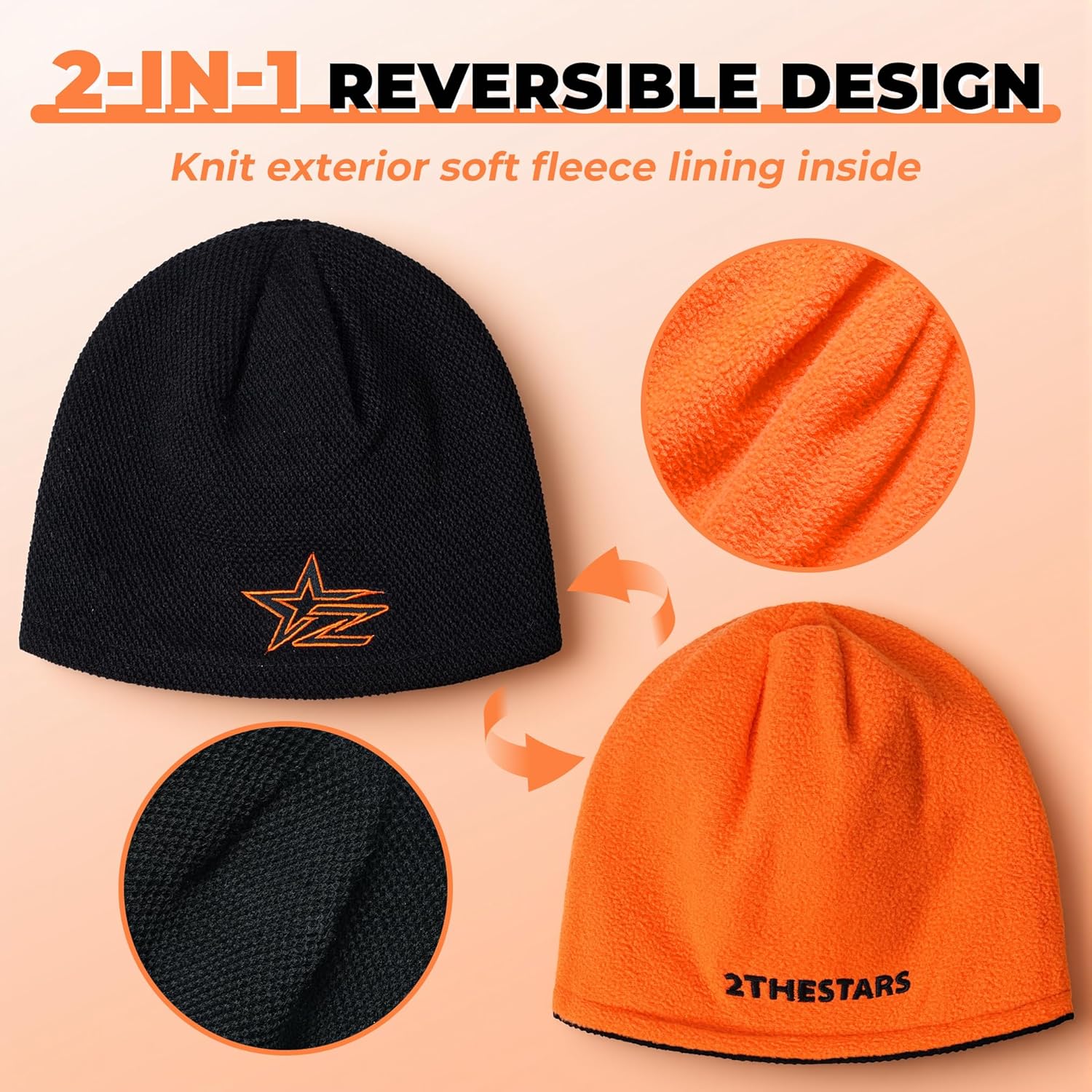 Winter Beanie Hat Warm Windproof Skull Cap Reversible Fleece Lined Unisex Women Toboggan Knit Hat for Cold Weather - Image 2