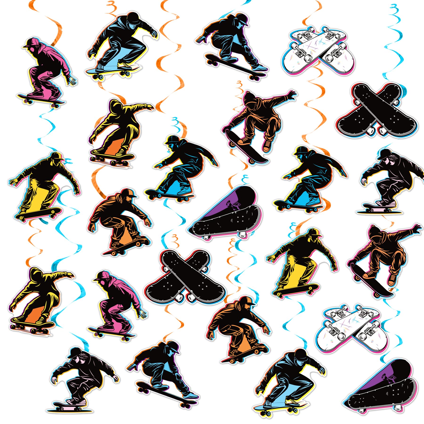 24 Pack Skateboard Hanging Swirls Skateboard Spirals Skate Hanging Decorations Ceiling Decor for Skateboard Birthday Party Decorations Skateboard