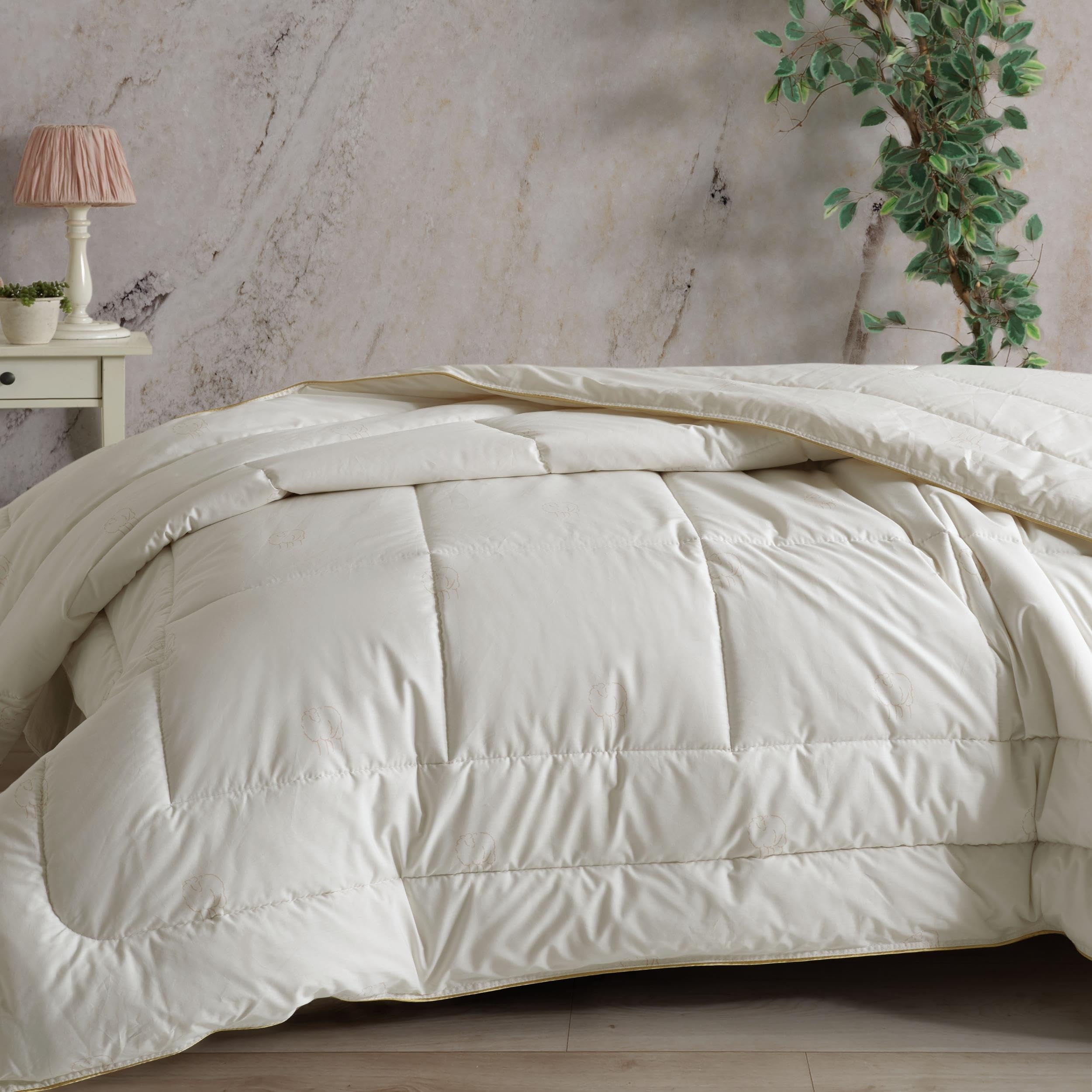 Soley | Feelwool | Pamuklu Yün Dolgulu 195 x 215 Çift Kişilik Yorgan Beyaz