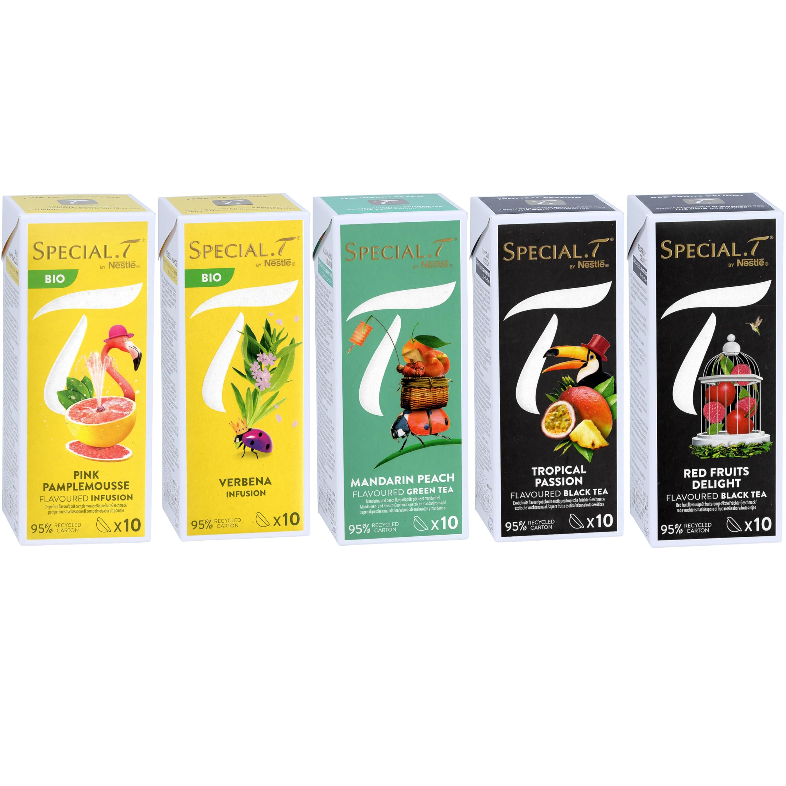 Spécial.T - Coffret 50 gélules - 5 variétés de 10 capsules - Rose de pamplemousse (bio), verveine (bio), pêche mandarine, passion tropicale & délice de fruits rouges