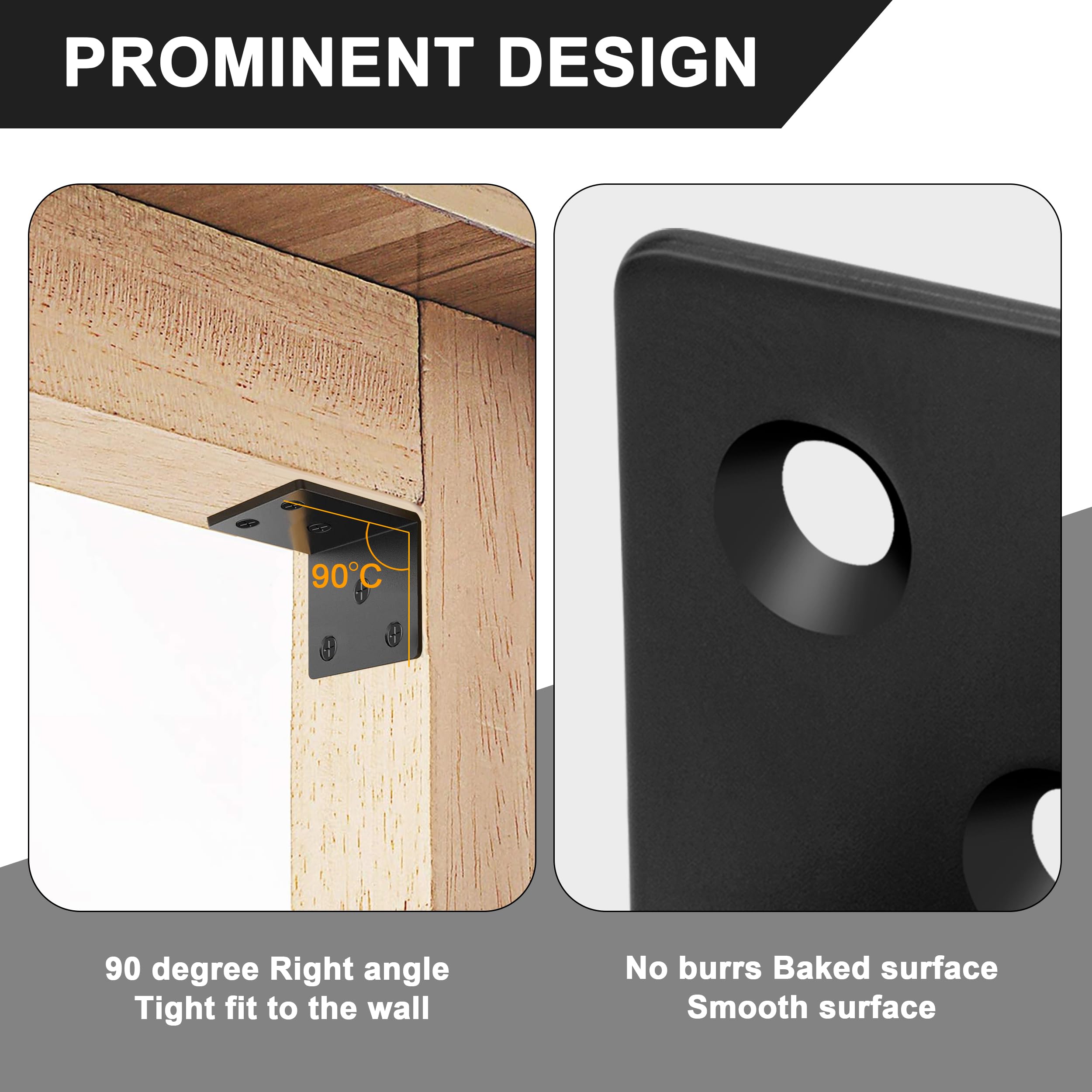 Corner Bracket 90 Degree Corner Brace Right Angle Brackets Support Stainless Steel Fixing L Repair Connector with Screws for Furniture Desk Table Shelf 40*40*40mm 10pcs Black - Image 4