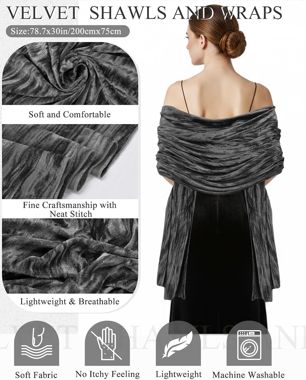Geyoga Women Velvet Wrinkled Shawls Wraps and Scarves for Evening Dresses Wedding Bridal Scarves Formal Cover up Accessories