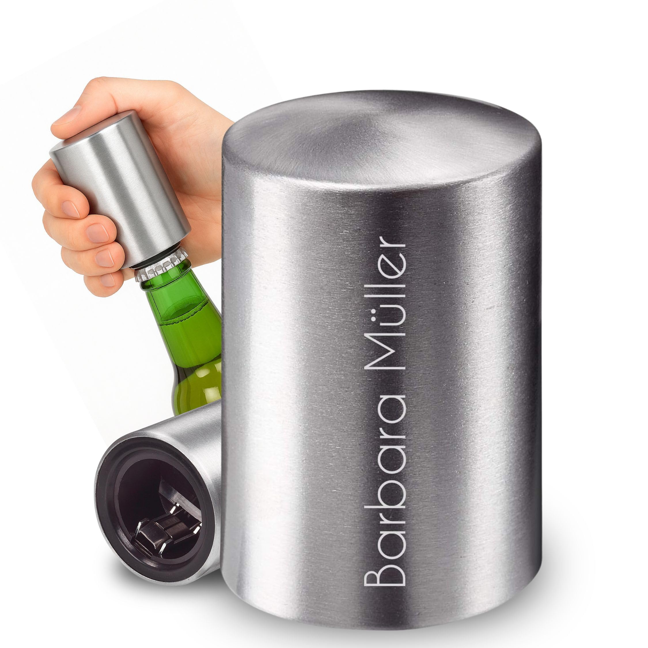 Flaschenöffner personalisiert Push & Pull - Aluminium Kapselheber Schwarz