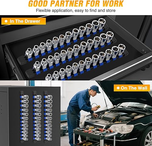 Vista 14 de GOOACC Organizador magnético de enchufes de 1/4 de pulgada, 2 piezas de soporte métrico SAE, bandeja organizadora de enchufes de 1/4 de pulgada