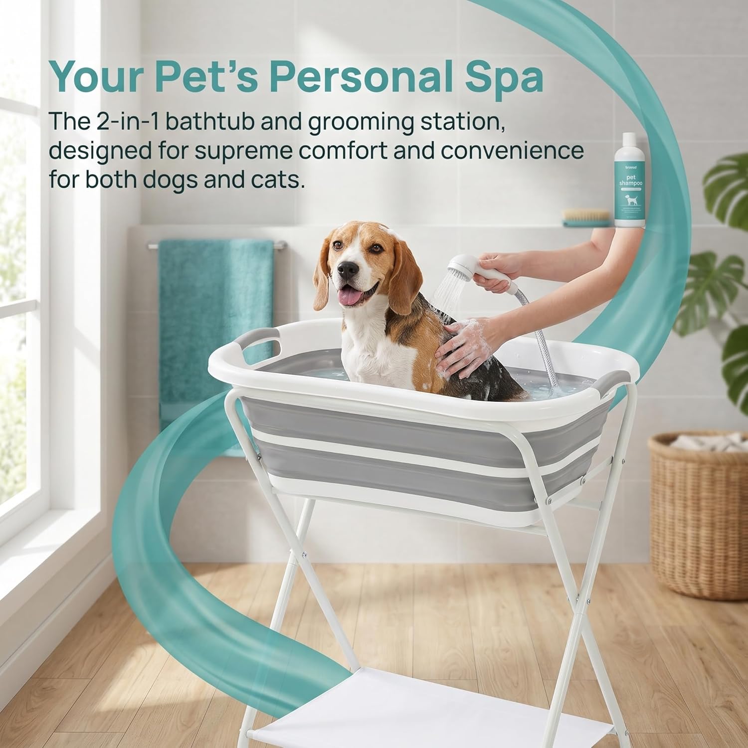 Foldable 2-in-1 Elevated Pet Bathtub - Collapsible Dog Washing Station for Grooming, Bathing, and Showering - Portable Pet Bathing Basin for Dogs and Cats
