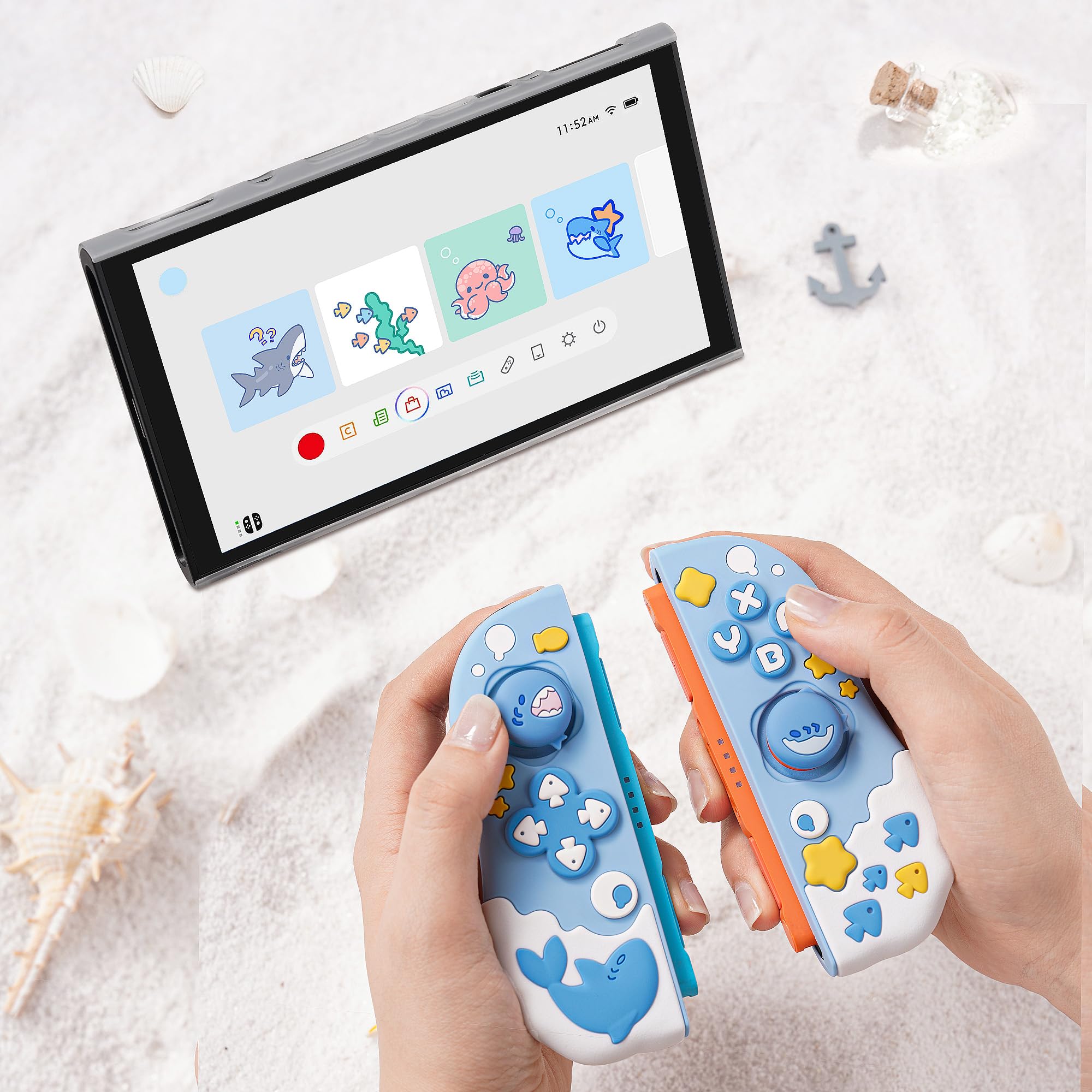 GeekShare Coque de protection pour manettes Switch 2 Joy Con, coque de protection en silicone souple compatible avec les manettes portables Switch 2 JC, fête de requin