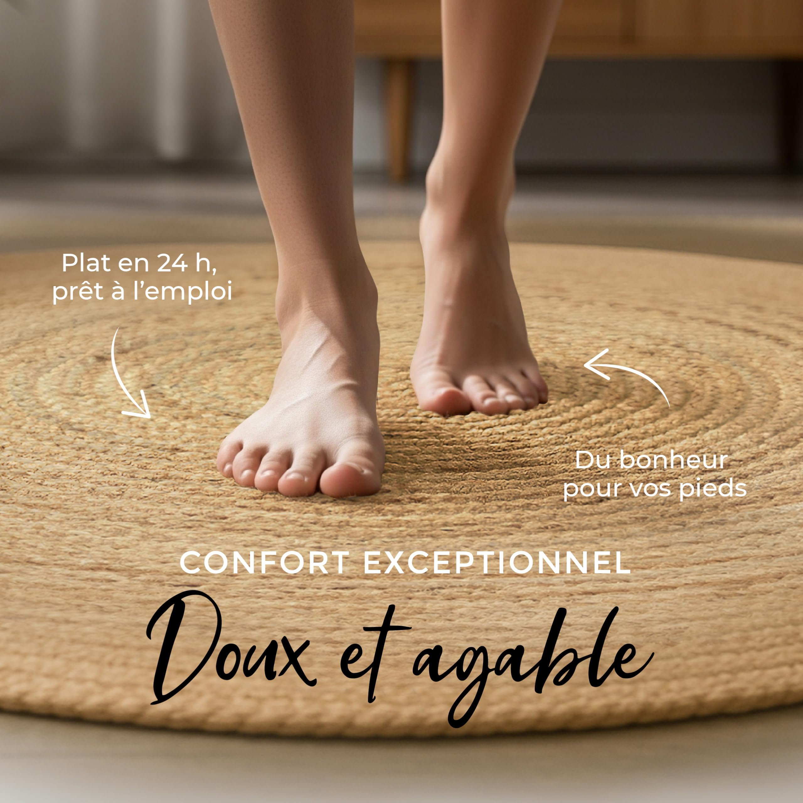 carpetfine Tapis de Jute Nele Ronde Beige Ø 60 cm | Tapis Moderne pour Le Salon et la Chambre à Coucher
