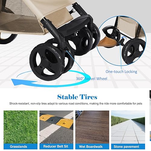 Miniatura 3 de Cochecito para mascotas para perros y gatos pequeños y medianos de hasta 33 libras, cochecito plegable de 4 ruedas con transportador grande