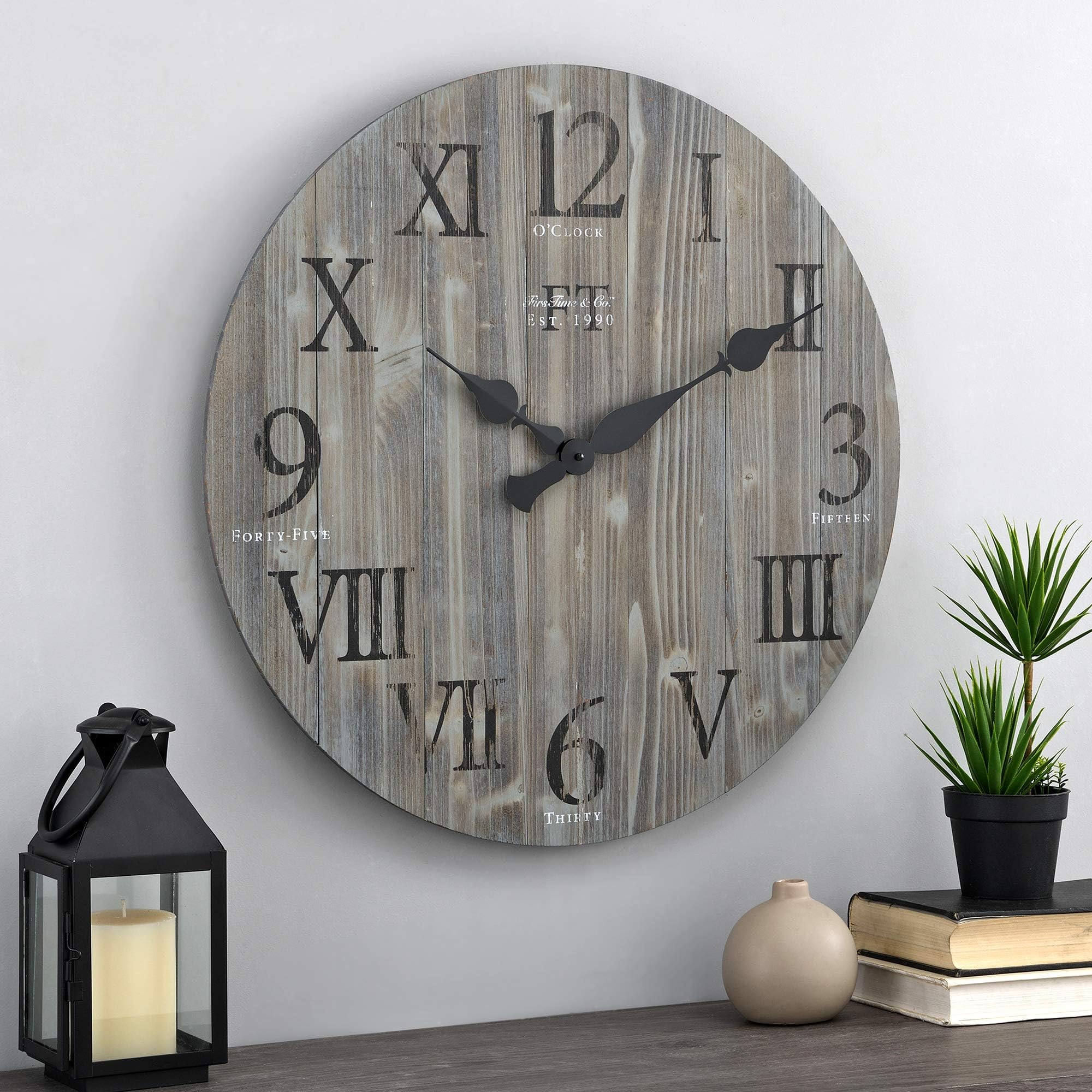 FirsTime & Co.White Rustic Farmhouse Barn Wood Clock, Gray, 24 inches (31215)