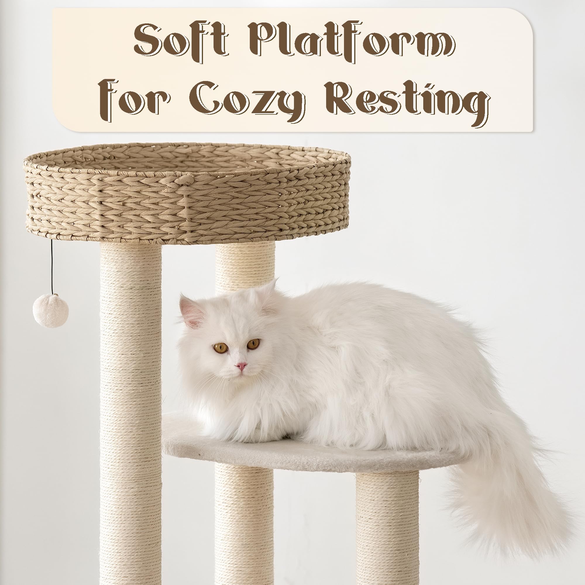 KAMABOKO Modern Cat Tree, Cat Trees for Indoor Cats w/Natural Sisal Scratching Posts, Hand-Woven Condo & Top Perch, 39