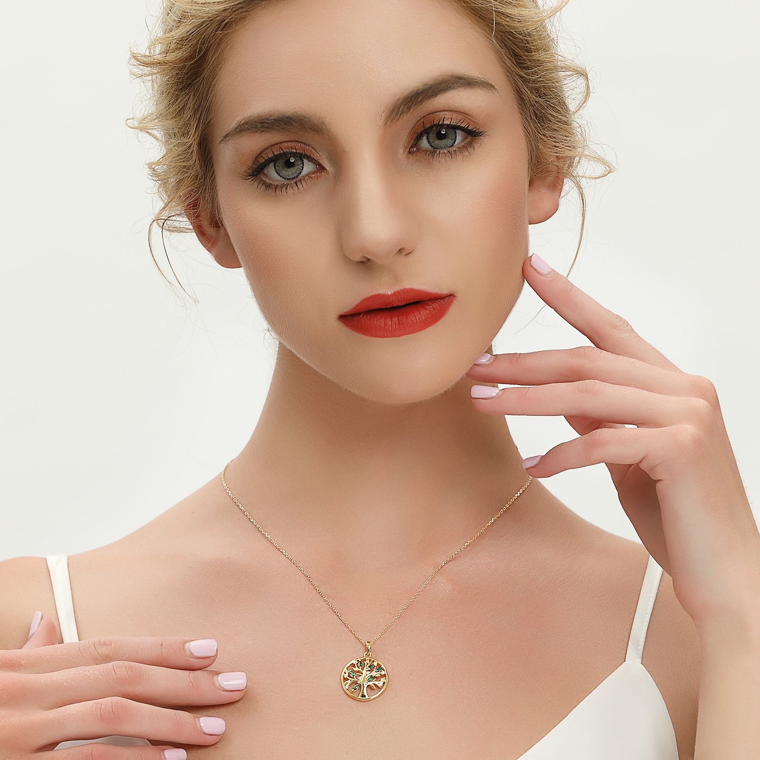 JO WISDOM Damen Halskette Lebensbaum 925 Silber Baum des Lebens Yggdrasil kubischen Zirkonia Münze Kette mit Anhänger