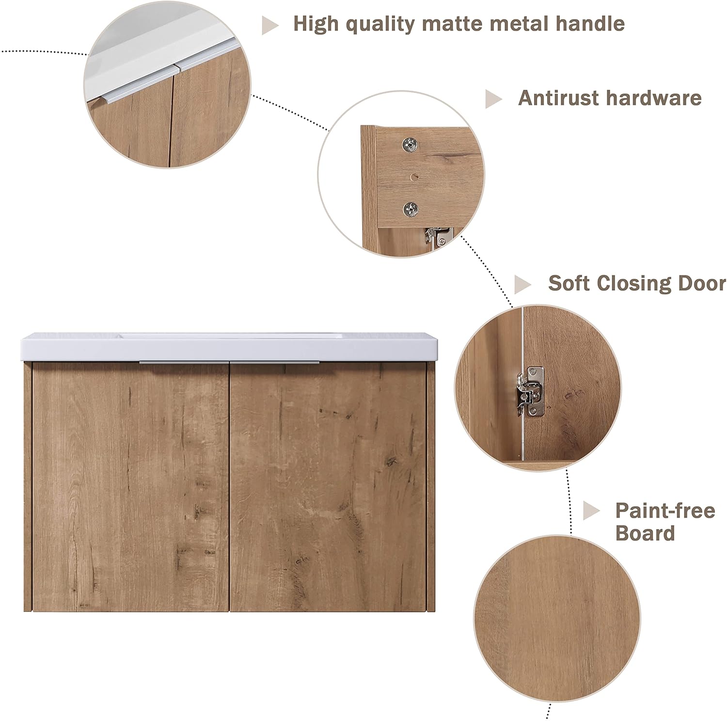 30" Bathroom Vanity with Sink, Modern Floating Vanity, 30 Inch Single Sink Vanity Cabinet Combo, Brown Wall Mounted Storage Cabinet Set with Doors (IMO, 30''W x 18''D)