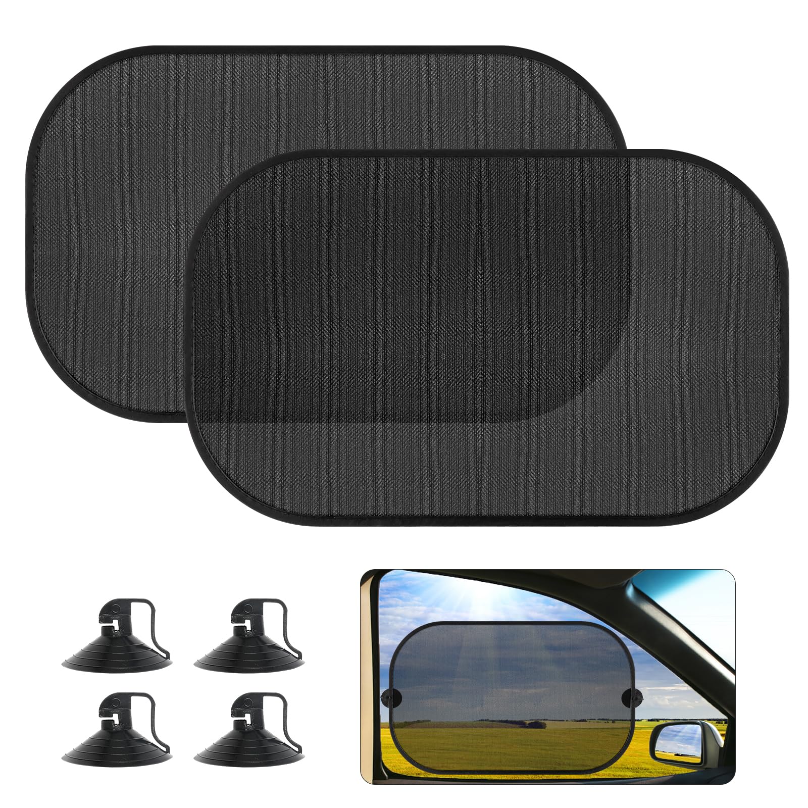 Parasole Per Auto Bambini - 2 Pezzi 47x30cm, Anti-UV 98%, Con Ventose E Adesivo, Motivi Animali, Per Finestrini Laterali - Foto 3