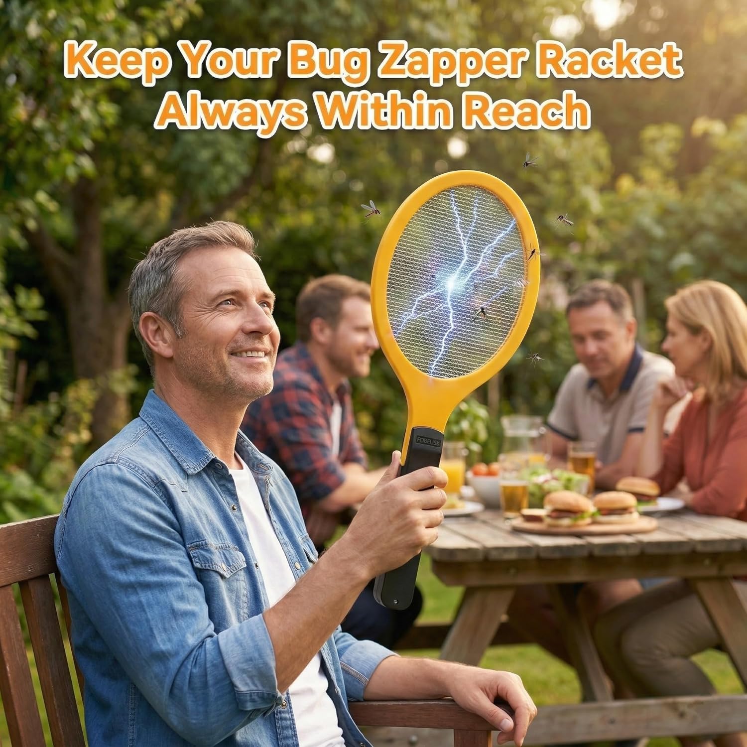 Electric Fly Swatter - Bug Zapper - Powerful 2200V Mosquito & Flies Killer, Fly Swatter for Indoors & Outdoors, Handheld Electric Zapper for Home, Kitchen, Camping (2AA Batteries Included)