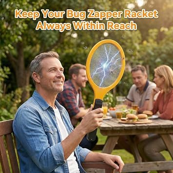 Electric Fly Swatter - Bug Zapper - Powerful 2200V Mosquito & Flies Killer, Fly Swatter for Indoors & Outdoors, Handheld Electric Zapper for Home, Kitchen, Camping (2AA Batteries Included)
