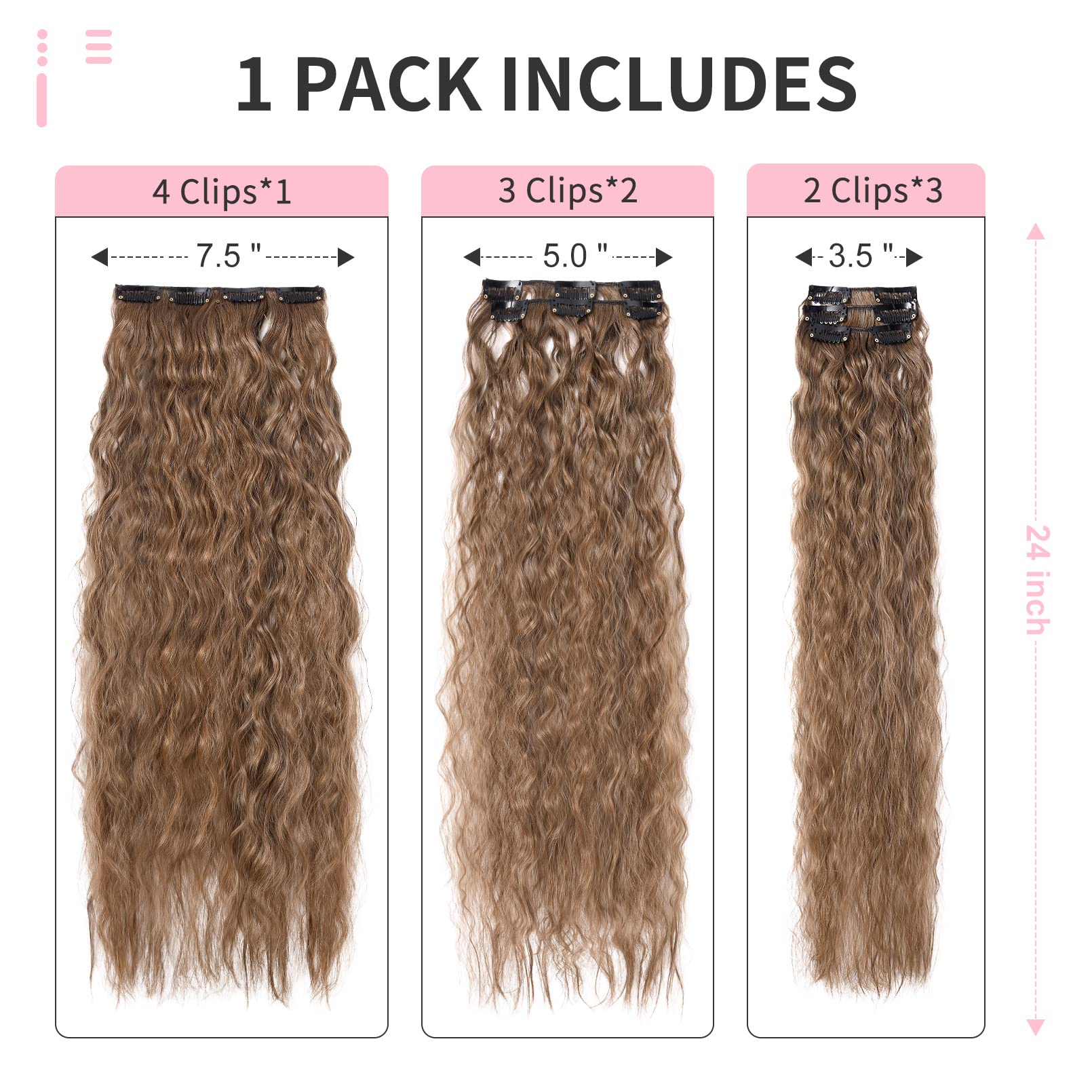 FLUFYMOOZ Clip In Hair Extensions,6PCS Hair Extensions Long Mermaid Waves Wavy Synthetic Clip On Hairpiece For Women 24 Inch (Medium Brown with Medium Auburn) - Image 3