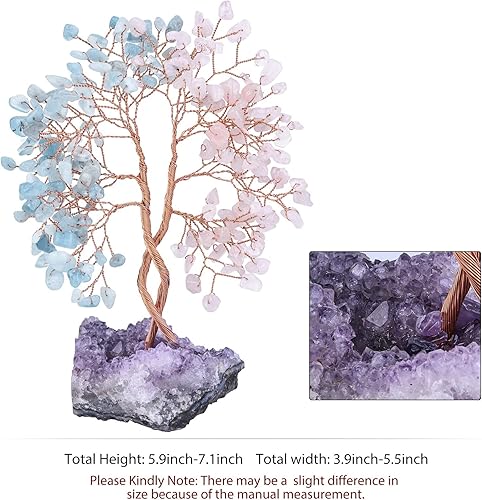 Miniatura 2 de mookaitedecor Árbol de cristal natural de cuarzo rosa y aguamarina con base de racimo de amatista, adorno de árbol de la vida para decoración de