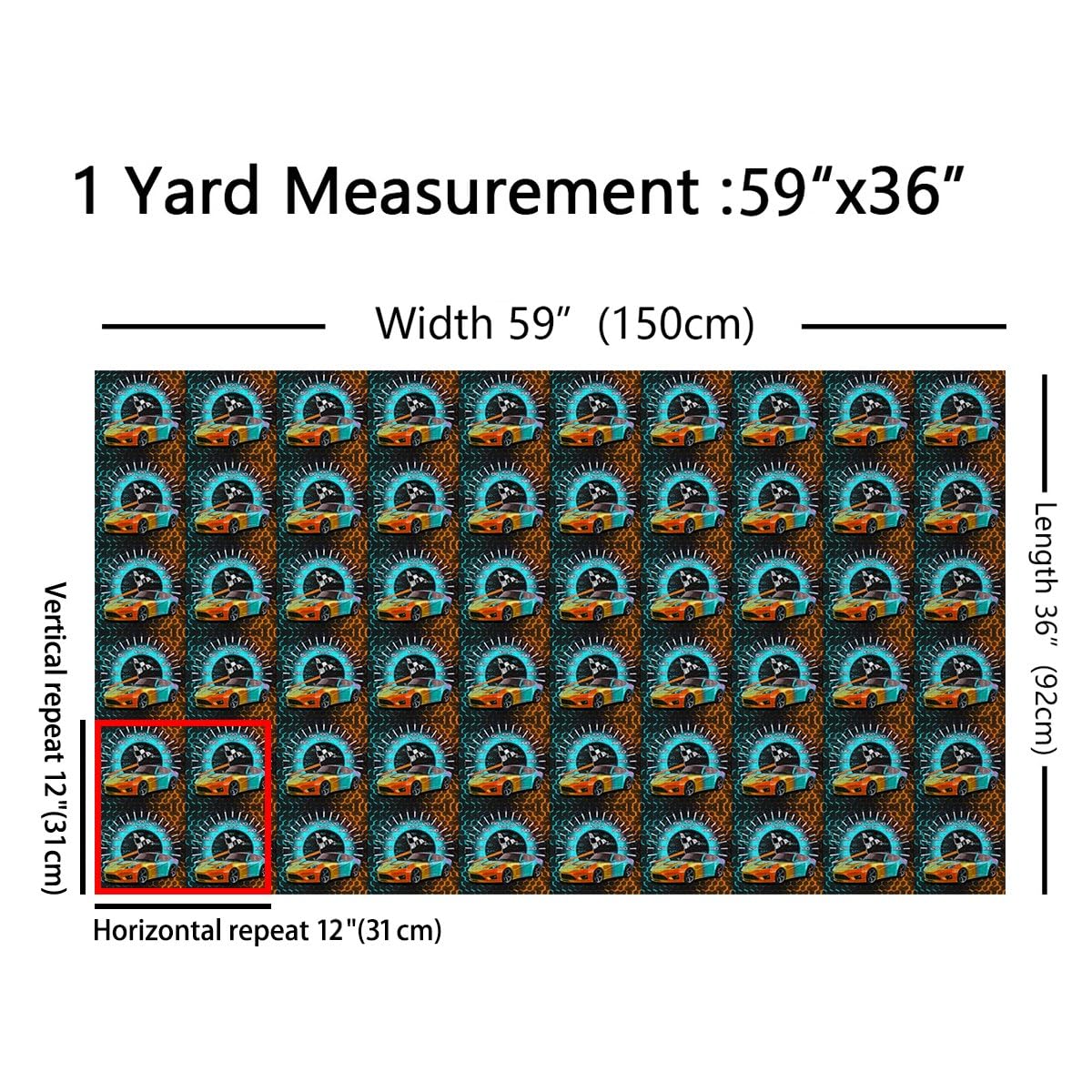 Homemissing Rennwagen Stoff Meterware 276x150cm Rennwagen Dekorative Wasserdichter Patchwork Stoffe Teal Orange Waben Polsterstoff für Stühle Sechseckig Rennwagen DIY Stoffpaket