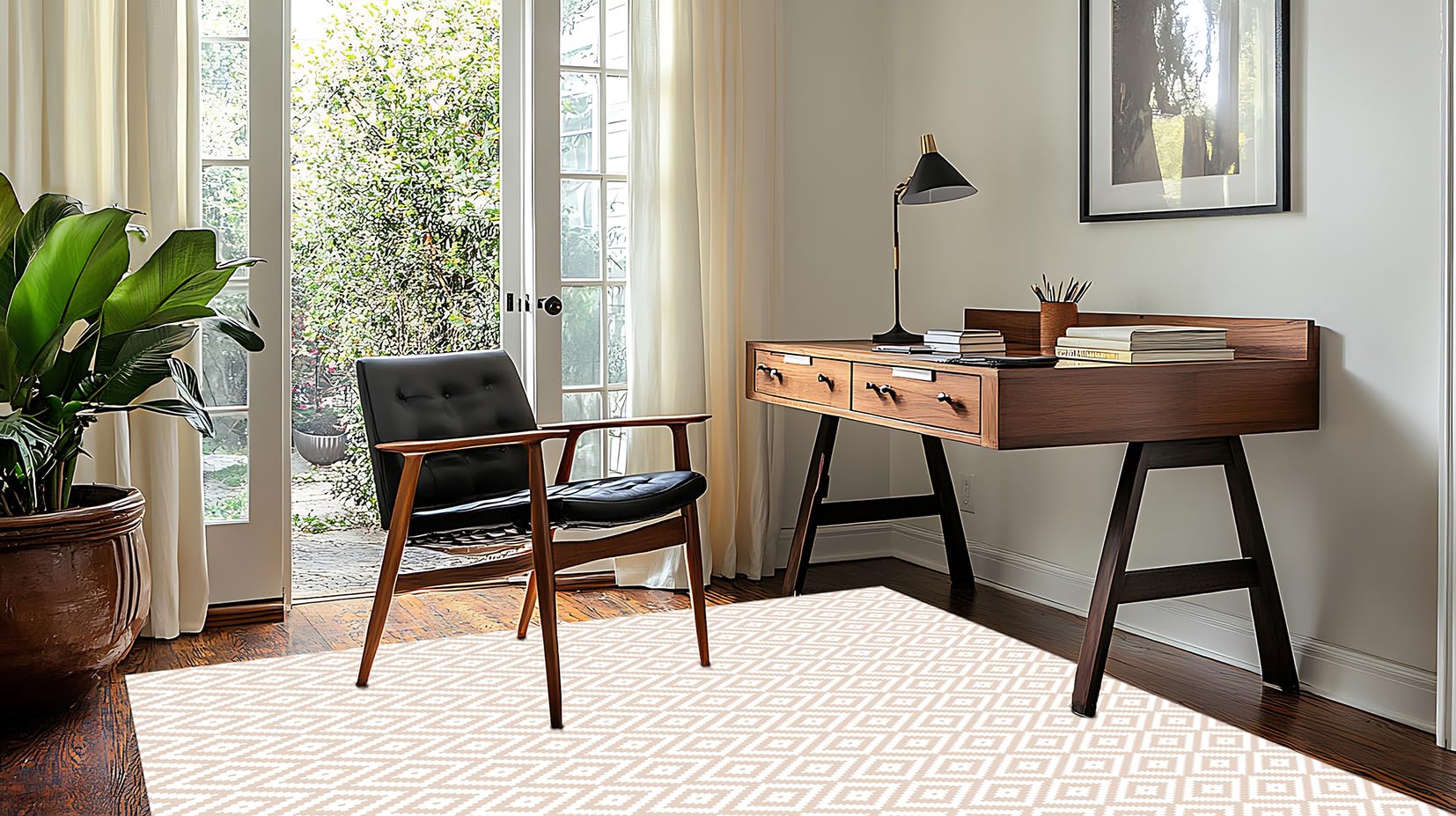 DobleUve Estudio Vinyl Teppich Geometrisch 08 | Beige | 100x100 cm | Waschbarer Rutschfester Küchenläufer | Vinylteppich | Vinylboden | Vinylteppich für Wohnzimmer
