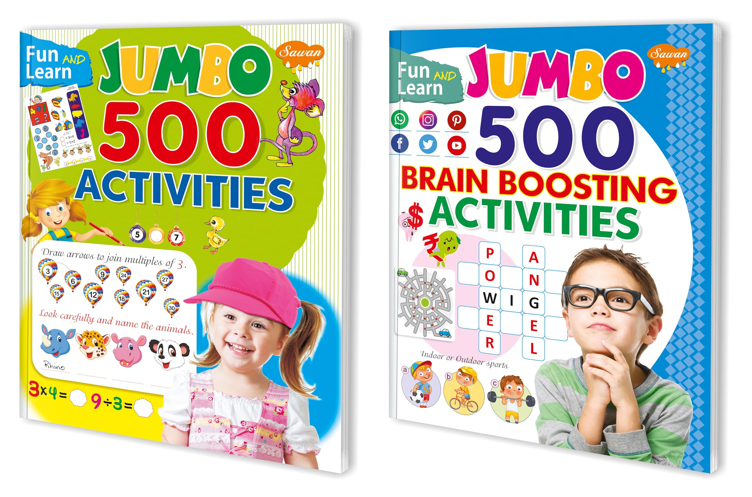 Fun & Learn Jumbo 500 Activities and Brain Boosting Acitivities | Pack of 2 Books [Paperback] Sawan; Manoj Publications Editorial Board; Sahil Gupta and Shashank Paperback – 1 January 2018