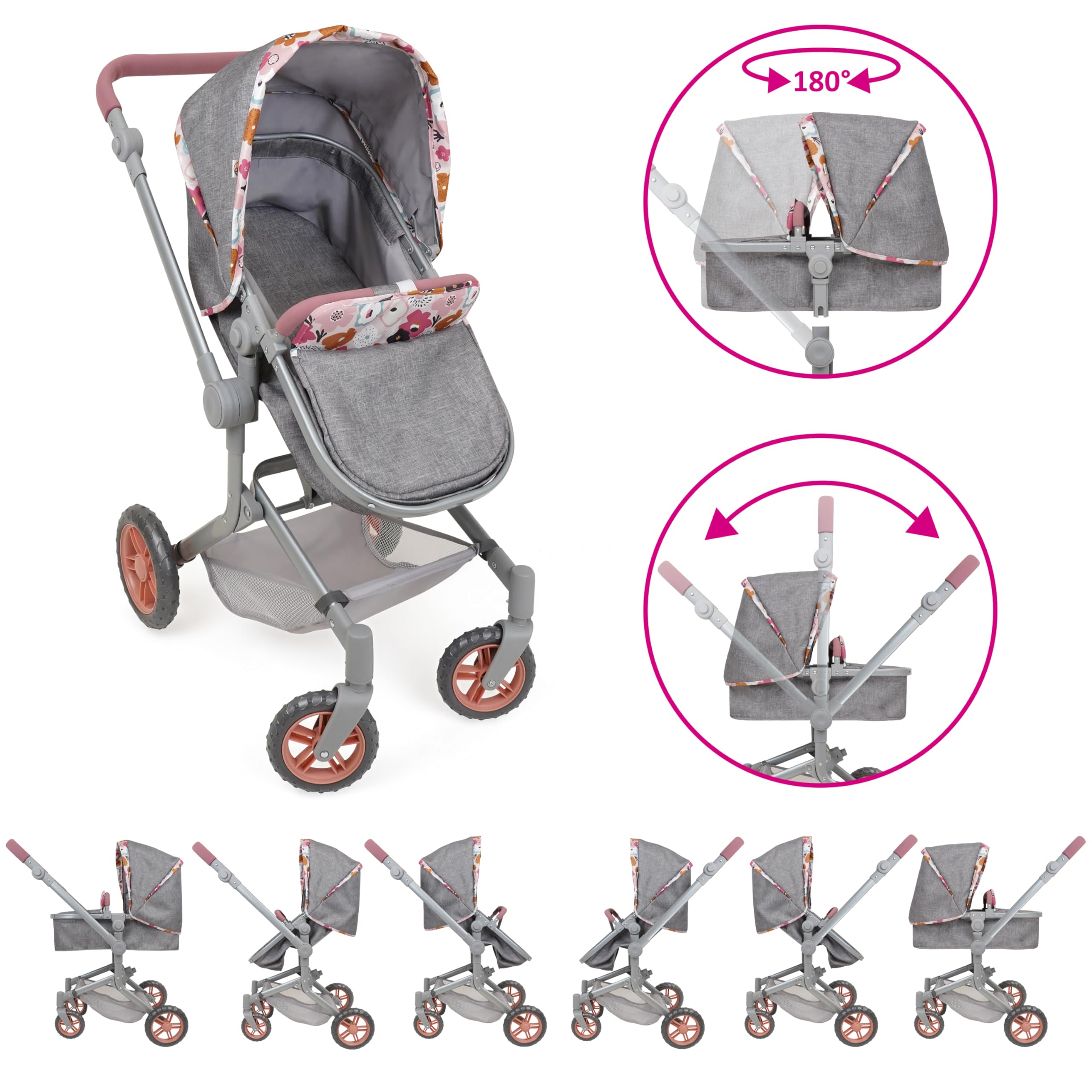 509 Zestaw 19 szt. City Park Doll Pram n Play, Multi Play Doll Pram Stroller, High Chair, Activity Gym, Changing Bag, 15 sztuk, akcesoria do lalek 53 cm, dla dzieci w wieku 3+