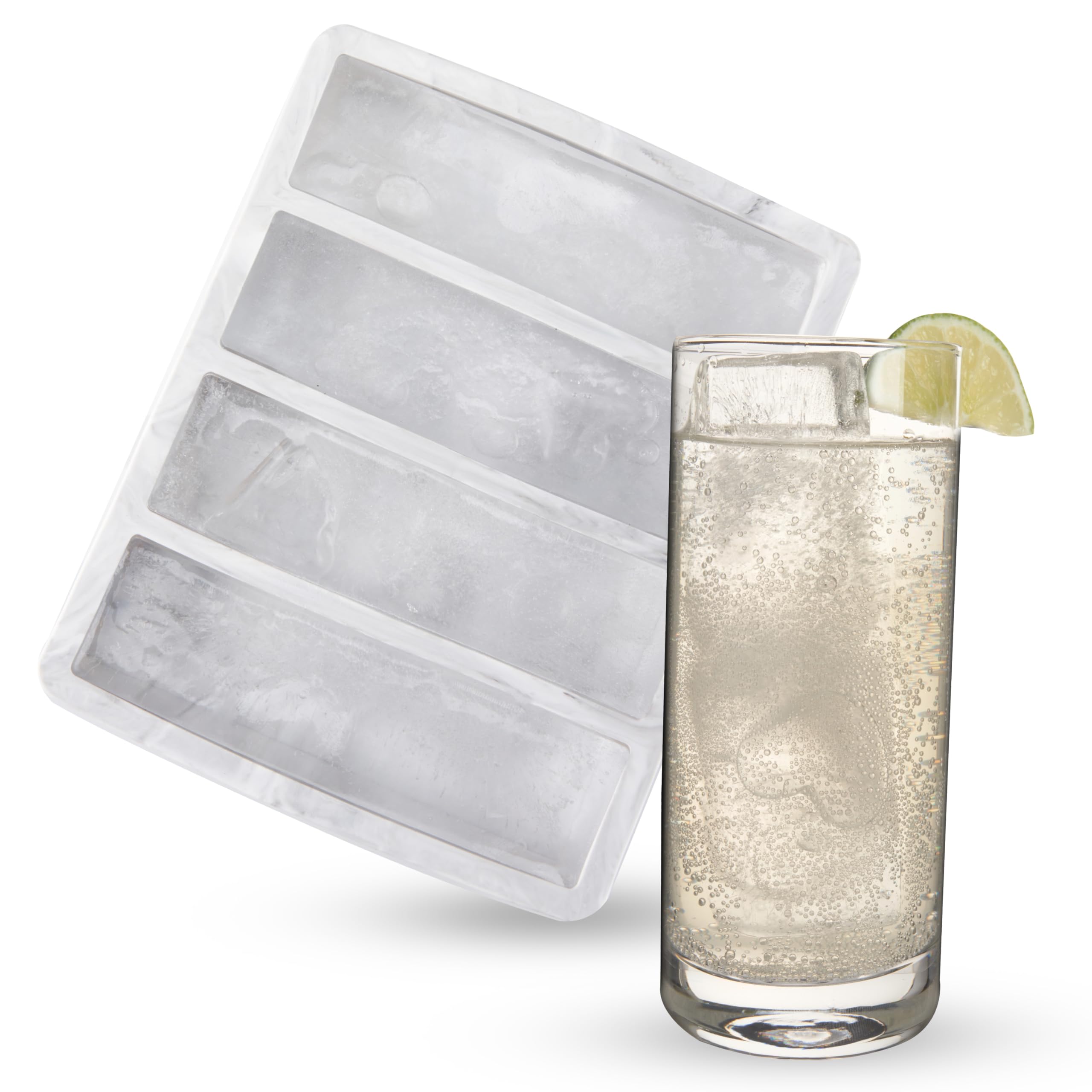 Host Eiswürfelform, macht vier 12,7 cm lange Würfel, langlebige Silikonschalen mit leicht zu lösendem Design, perfekt für Wasserflaschen und Highballgläser, Home Bar Zubehör, 1 Stück, Marmor