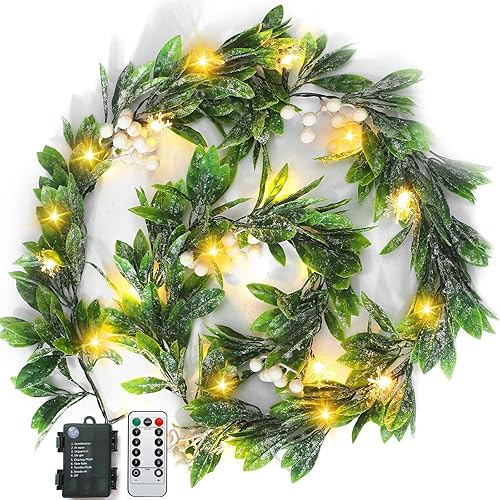 Miniatura 7 de Ganeen 2 guirnaldas de Navidad preiluminadas de 12 pies con 20 luces LED de nieve iluminadas con 8 modos de control remoto para chimenea y