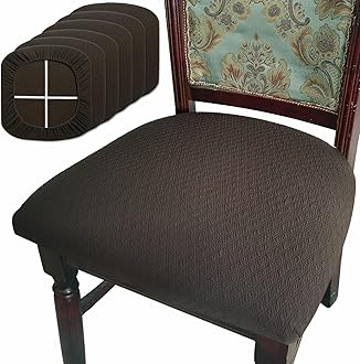 BUYUE Dining Room Chair Seat Covers Set of 6, TPU not Mixed, Friendly Jacquard Fabric Stretch Washable Slipcover for Kitchen Seat Cushions, Brown-6PCS