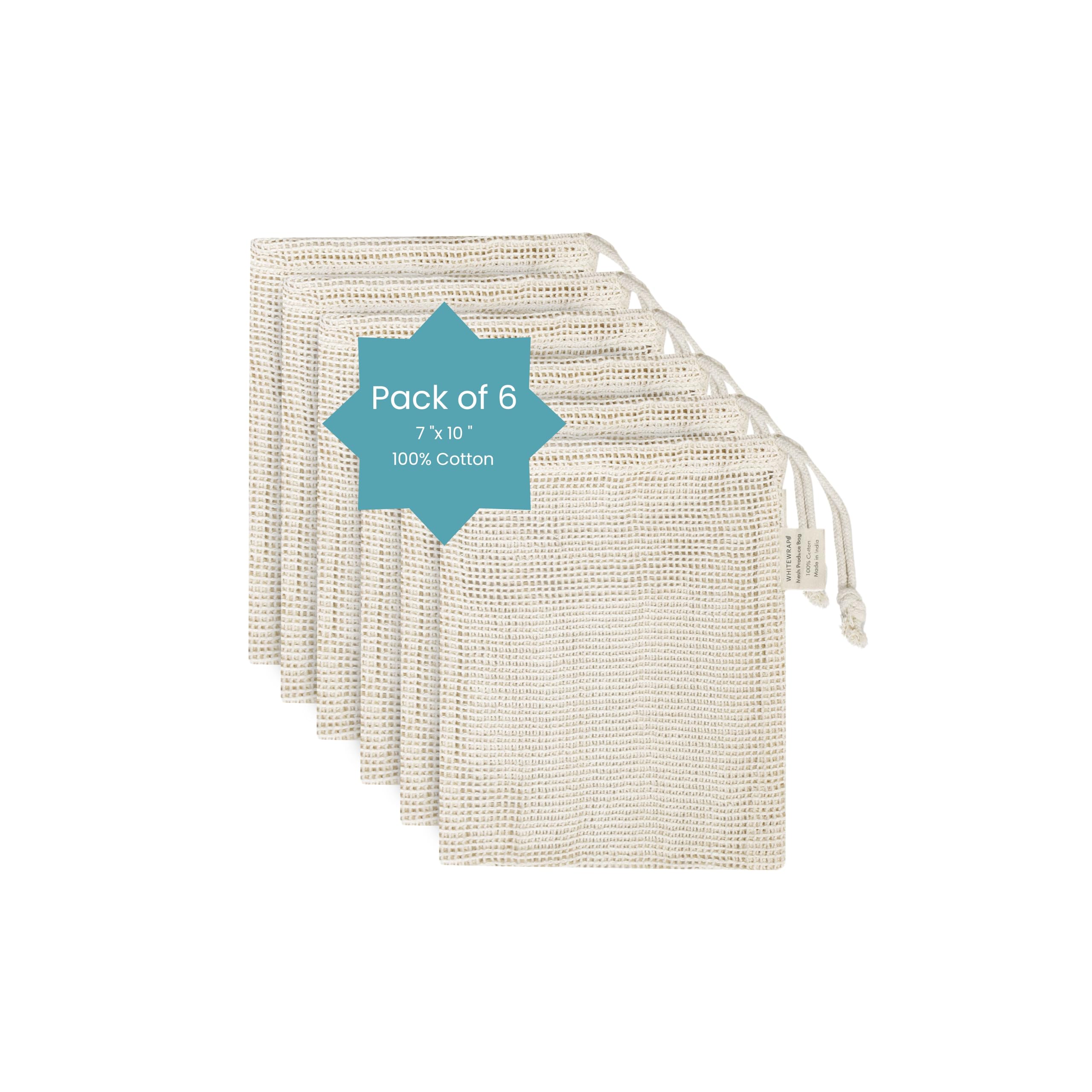 Produce Bags | Storage Bags with Drawstrings | Cotton Mesh Bag for Vegetables, Fruit, Onion & Grocery Shopping| Reusable Food Bag| Cloth Shoe Bag| 6