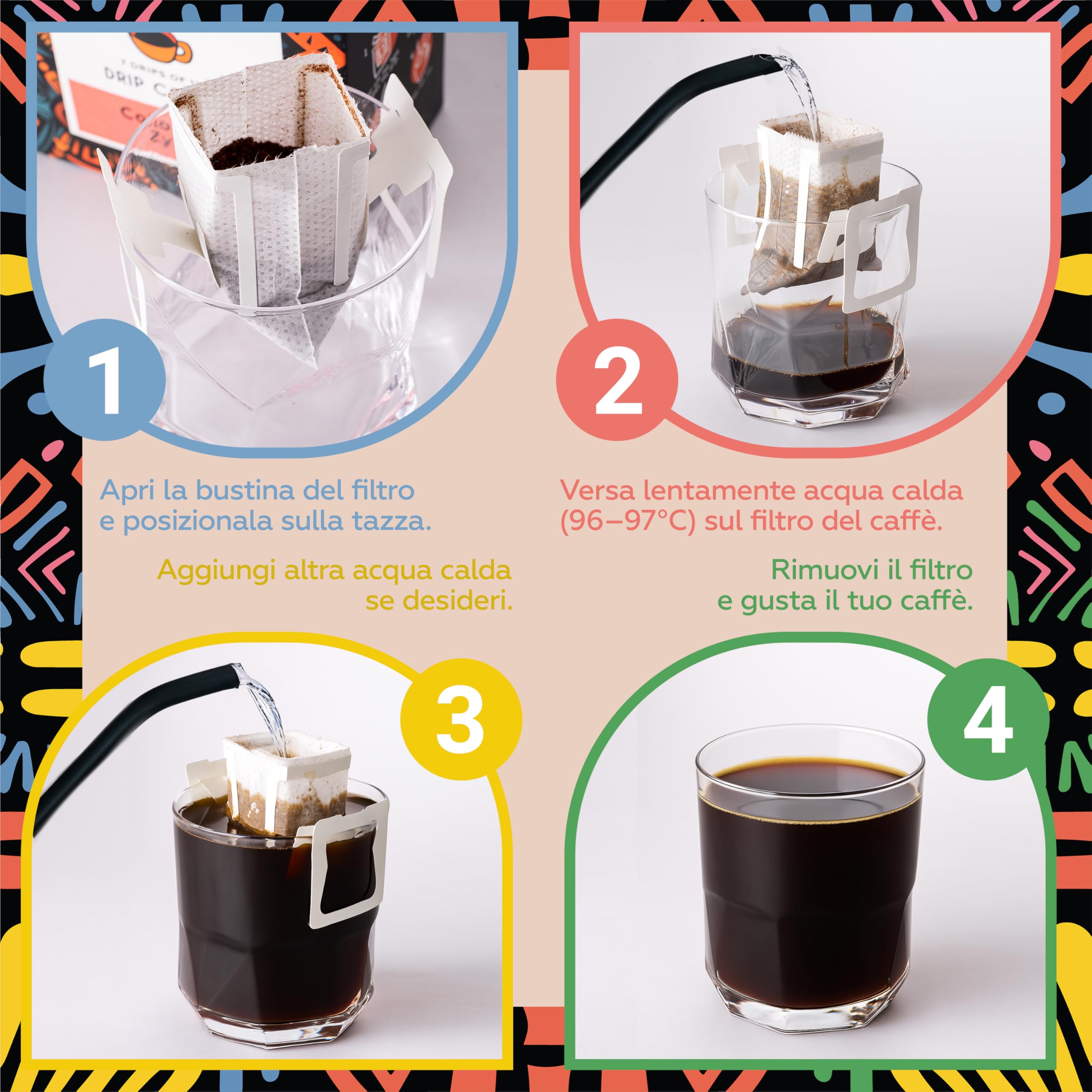 PROFISTA Drip Coffee (Colombia Zyffo Set), Bustine Caffè in Infusione - da Portare con Sé, per la Festa del Papà - Set per il Campeggio, 100% Arabica Macinato, 30 x 12 g (Colombia)